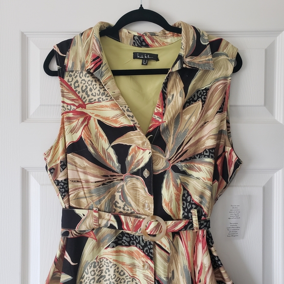 Nicole Miller Linen Blend NWT Sleeveless Dress Sz 14 Tropical  Leopard Print #54 - Picture 3 of 7